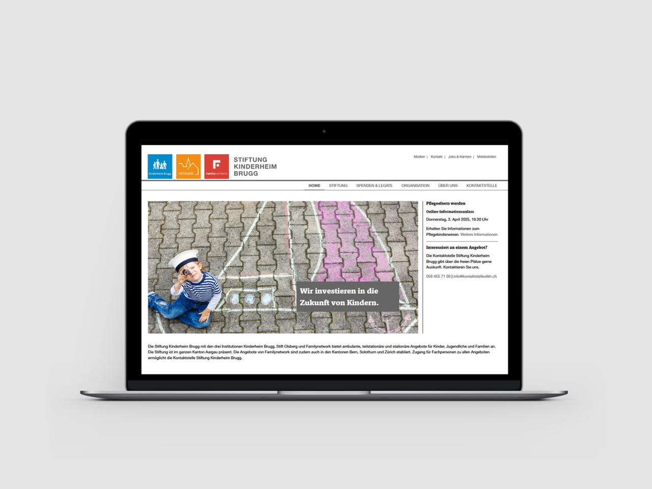 Webseite Vorschau der Stiftung Kinderheim Brugg