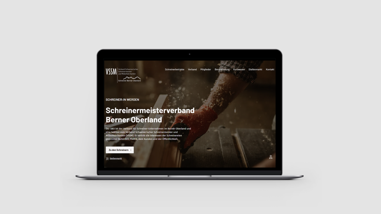 Referenz Schreinermeisterverband Berner Oberland Vorschau Webseite auf Laptop
