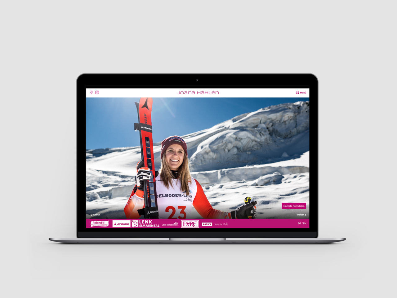 Webseite Vorschau Joana Hählen mit Porträt von Joana professionelle Skirennfahrerin