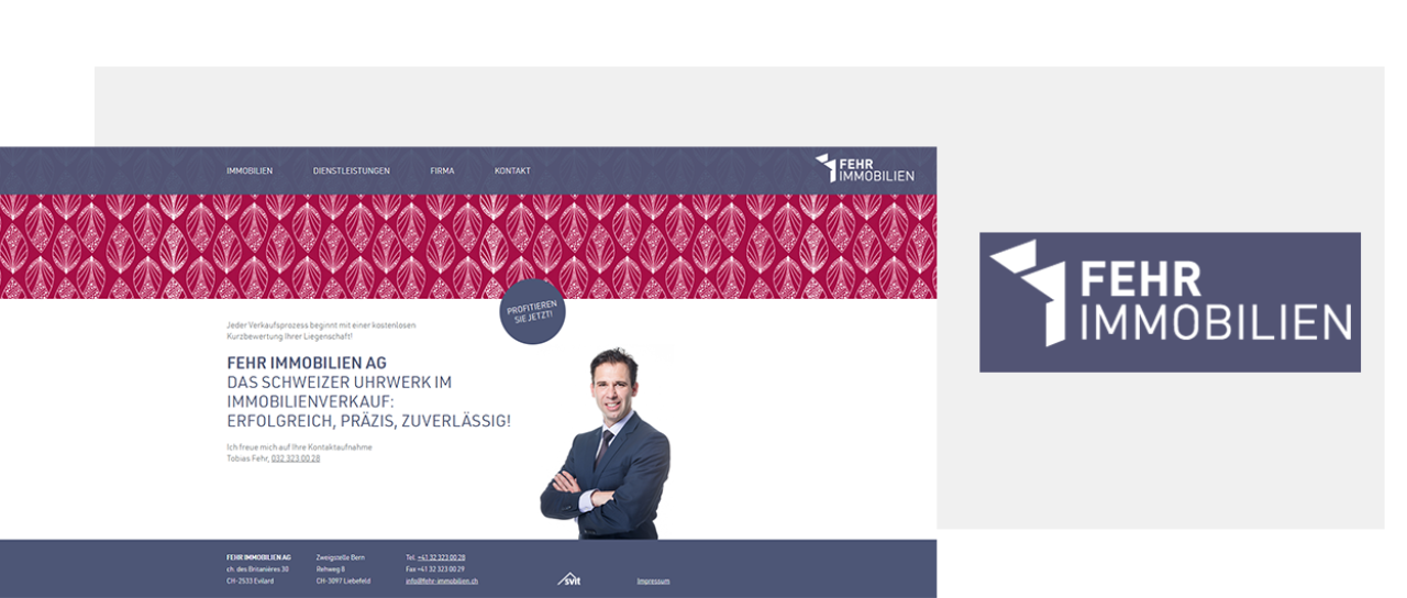 Vorschau Webseite Fehr Immobilien und Logo