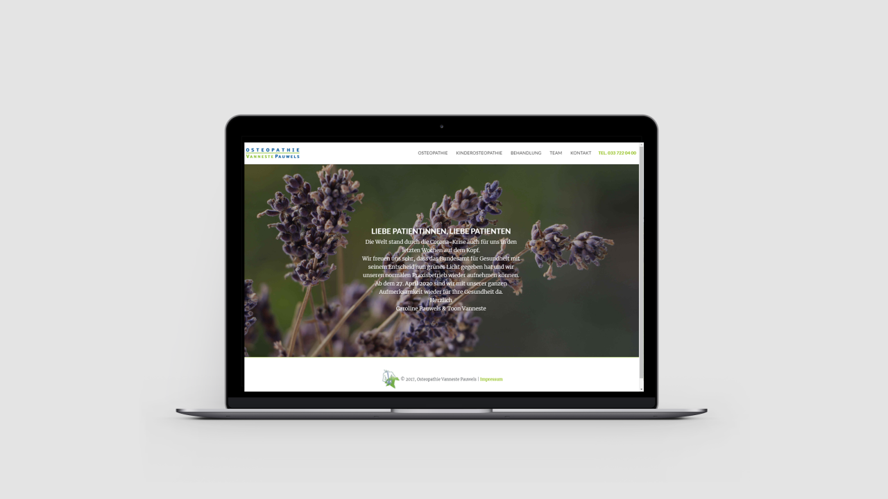Referenz Ostheopatie Vanneste Vorschau Webseite auf Laptop