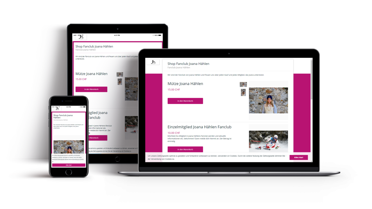 Joana Hählen Shop Showcase Ansicht auf Laptop Ipad und Iphone