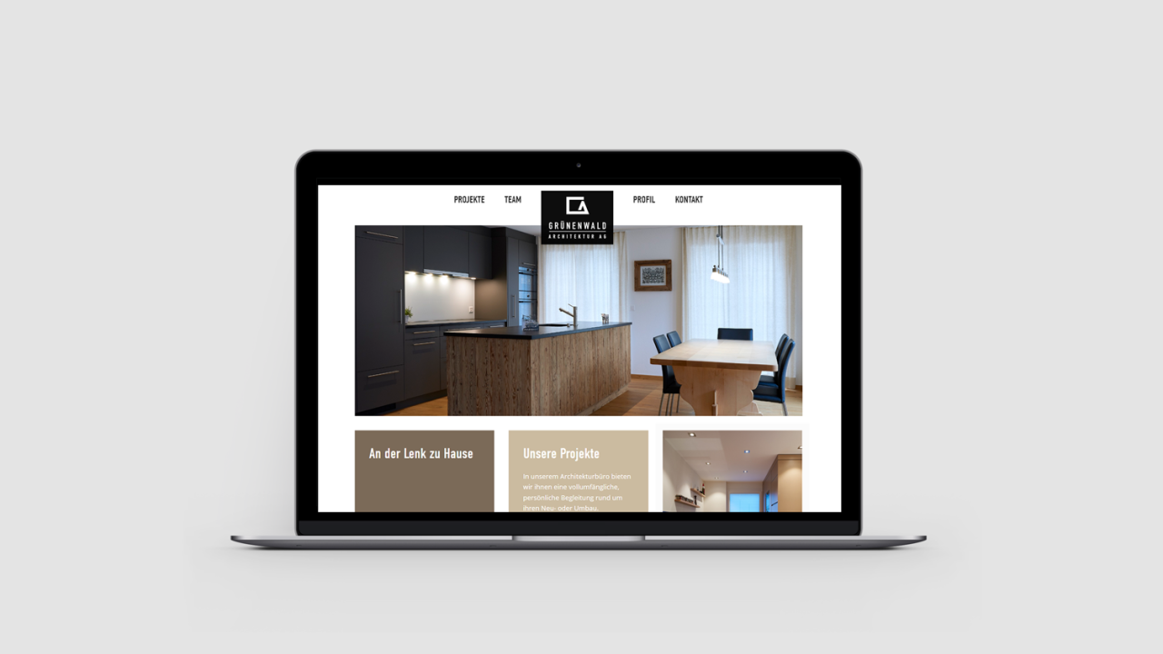 Vorschau Grünenwald Architektur Webseite auf Laptop