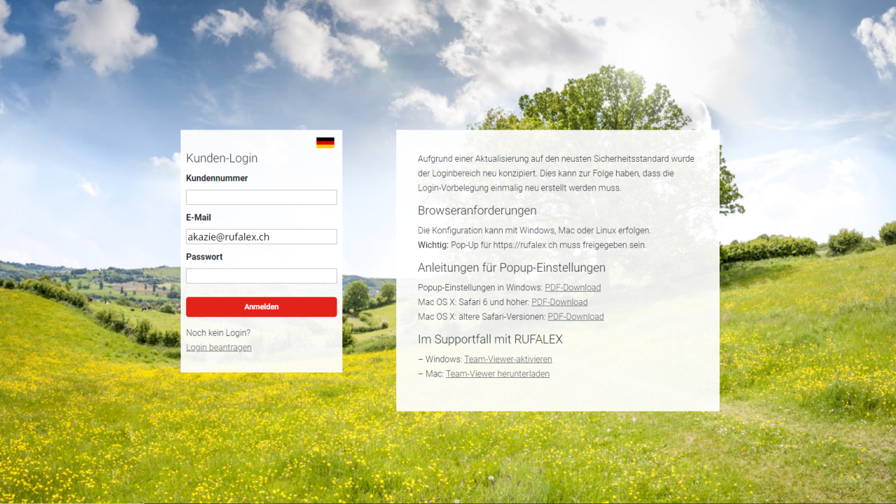 Rufalex Login Konfigurator Seite