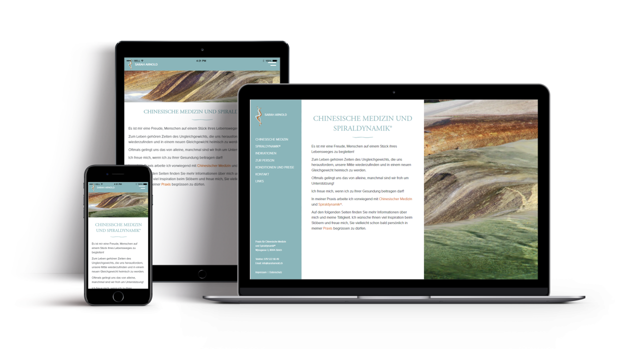 Sarah Arnold Showcase Ansicht Startseite auf Laptop Ipad und Iphone