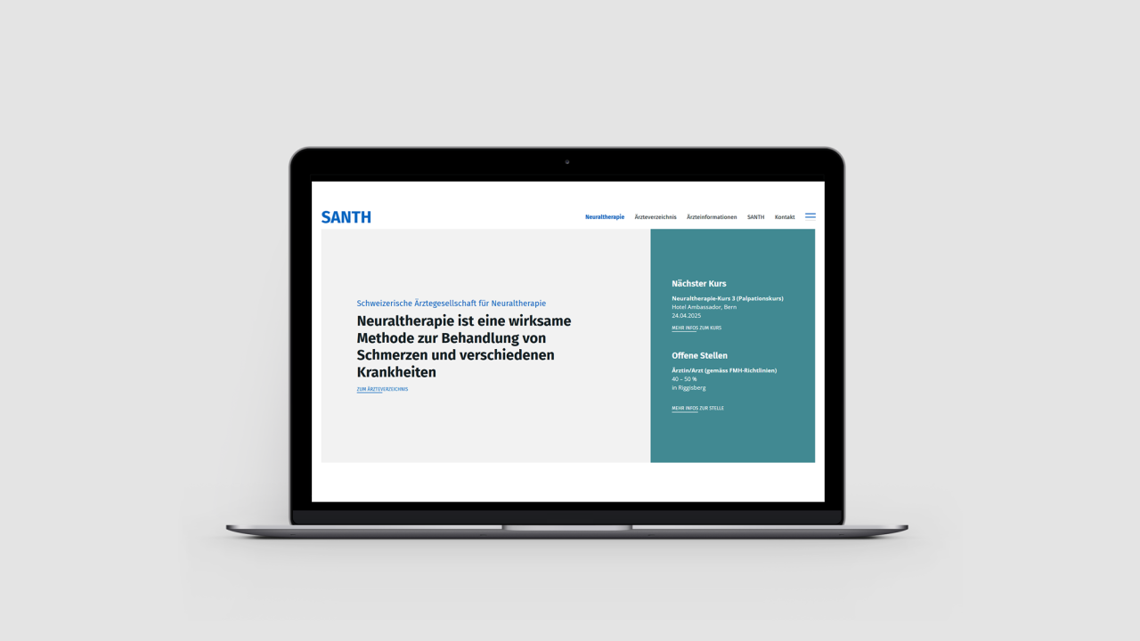Vorschau Webseite Schweizerische Ärztegesellschaft für Neuraltherapie auf Laptop