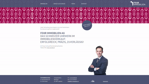 Fehr Immobilien GIF Vorschau Funktionen und Menü Webseite Fehr Immobilien